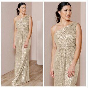 Revelry Gold Sequin One-Shoulder Maxi Dress